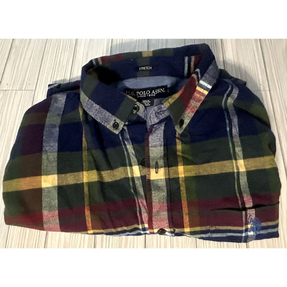 U.S. Polo Assn. Button Down Shirt Mens Large Plaid Flannel Long Sleeve